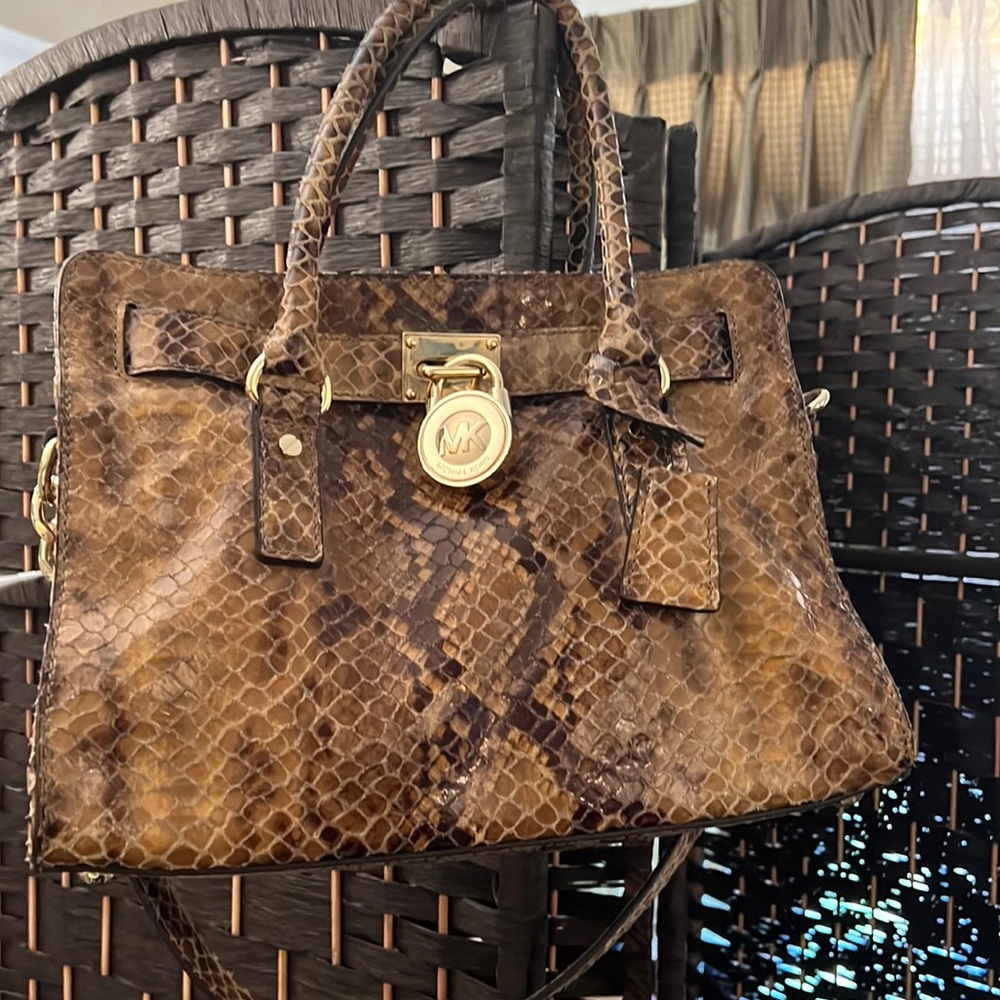 Michael Kors Brown Python Skin Leather Satchel - image 1